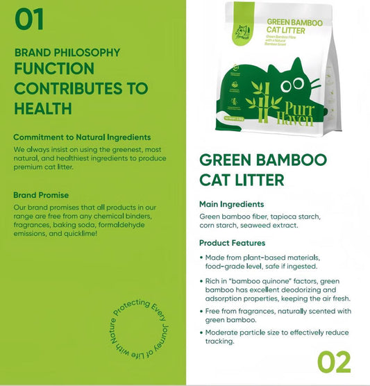 Purr Haven Green Bamboo Cat Litter | 1 Carton | 6 Packs Per Carton | 2.5kg Per Pack