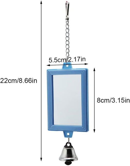 2-Piece Parrot Mirror Toy Hanging with Bells Pendant Bird Cage Accessories for Bird Parrot Budgie Parakeet Cockatiel Conure Lovebird Finch Canary Random Color ( 1pc Square +1pc Circle) …