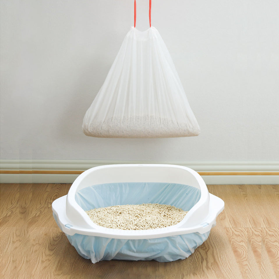 Cat Litter Bags - Cat Litter Liner - Cat Litter Bags - With Drawstring - Extra Strong - Cat Litter Bags - Hygiene - Leakproof - Thick Plastic Bags - Cat Accessories - Cleaning - Universal - Large Size - Tear-resistant - White - 3 pieces
