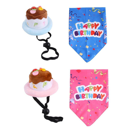 Pet Birthday Cake Hat and Triangle Towel combination Fun Party Dress Up for Pets - Pink