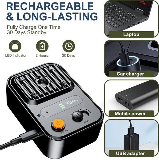 Black USB Rechargeable Color Screen Ultrasonic Dog Repeller - High-Power Anti-Bark Device, 9.2x5.6x13cm, 180g