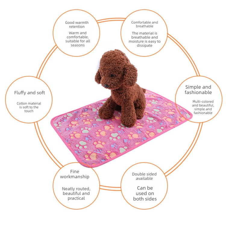 Pink Pet Blanket Set – Plush Paw Print Design, 3-Piece Pack (S/M/L Sizes)