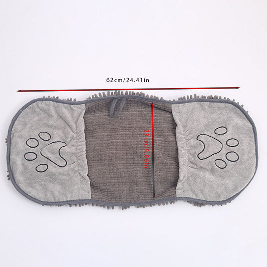 Blue Super Absorbent Pet Drying Towel with Hand Pockets Soft Chenille Microfiber Dog Bath Towel Quick Dry for Cats and Dogs after Grooming or Beach