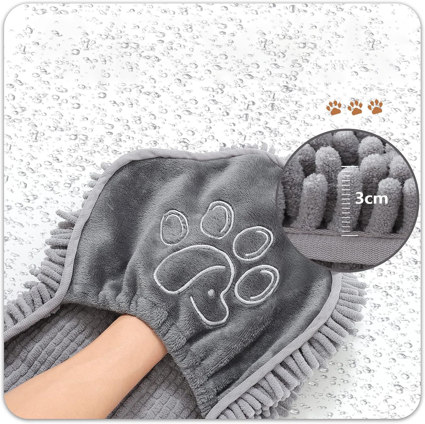 Purple Super Absorbent Pet Drying Towel with Hand Pockets Soft Chenille Microfiber Dog Bath Towel Quick Dry for Cats and Dogs after Grooming or Beach