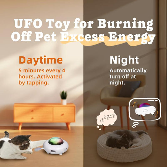 Smart Electric UFO Automatic Cat Toy - Self-Playing Teaser with 5 Rotating Feathers & Intelligent Indoor Obstacle Avoidance