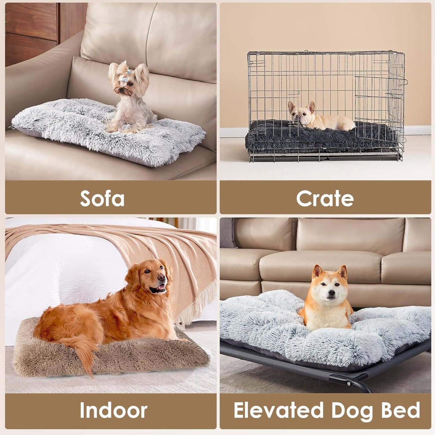 Luxury Long Plush Pet Bed Mat Faux Fur Crate Pad 125x85cm Creamy White XXXL Soft Warm Cushion for Giant Breeds
