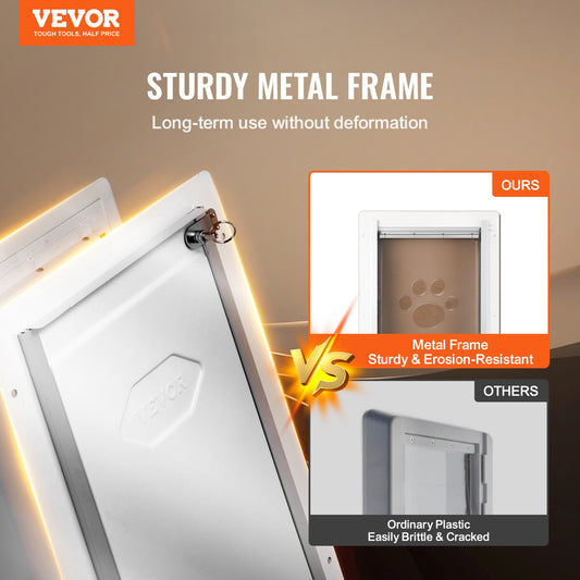 VEVOR Pet Door, 31.2 x 43.5 cm Metal Frame with Lock and 3-Flap System, Weatherproof Doggy Door, Easy to Install in Interior or Exterior Walls, Pet Door Suitable for Cat Doggie Kitties (White-Medium)