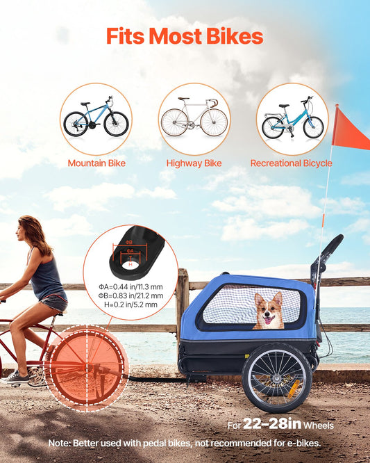 VEVOR Dog Bike Trailer, Supports up to 40 kg, 2-in-1 Pet Stroller Cart Bicycle Carrier for Small & Large Dogs, Easy Folding Frame with Quick Release Wheel, Universal Bicycle Coupler, Internal Leash