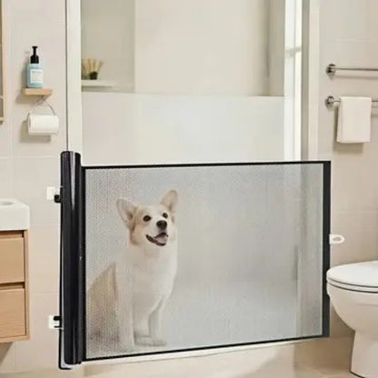 Expandable Pet Fence, made of PVC mesh material, easy to install, suitable for small dogs, cats, and various pets. No-drilling design effectively prevents pets from escaping, making it an ideal choice for stairs, corridors, and doorways.  （WHITE）