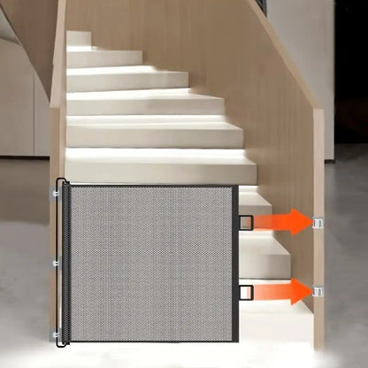Expandable Pet Fence, made of PVC mesh material, easy to install, suitable for small dogs, cats, and various pets. No-drilling design effectively prevents pets from escaping, making it an ideal choice for stairs, corridors, and doorways.  （WHITE）