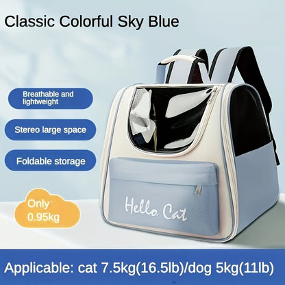 GREEN Hello Cat Nylon Pet Backpack, Large Capacity Foldable Travel Carrier with Zipper Closure, Easy Access for Cats and Small Dogs, Pet Travel Bag with Handle for Puppies and Kittens