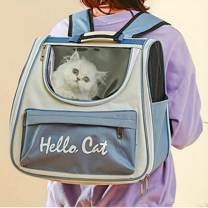 GREEN Hello Cat Nylon Pet Backpack, Large Capacity Foldable Travel Carrier with Zipper Closure, Easy Access for Cats and Small Dogs, Pet Travel Bag with Handle for Puppies and Kittens