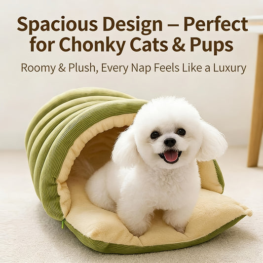 High-Elasticity Warm Cat Bed: 57×37×28cm Wrapped Design, Striped Fleece + Arctic Fleece Heat Retention, Removable & Washable（light GREEN）