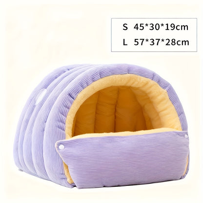 High-Elasticity Warm Cat Bed: 57×37×28cm Wrapped Design, Striped Fleece + Arctic Fleece Heat Retention, Removable & Washable（light GREEN）