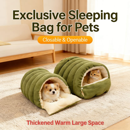 High-Elasticity Warm Cat Bed: 45×30×19cm Wrapped Design, Striped Fleece + Arctic Fleece Heat Retention, Removable & Washable（light GREEN）