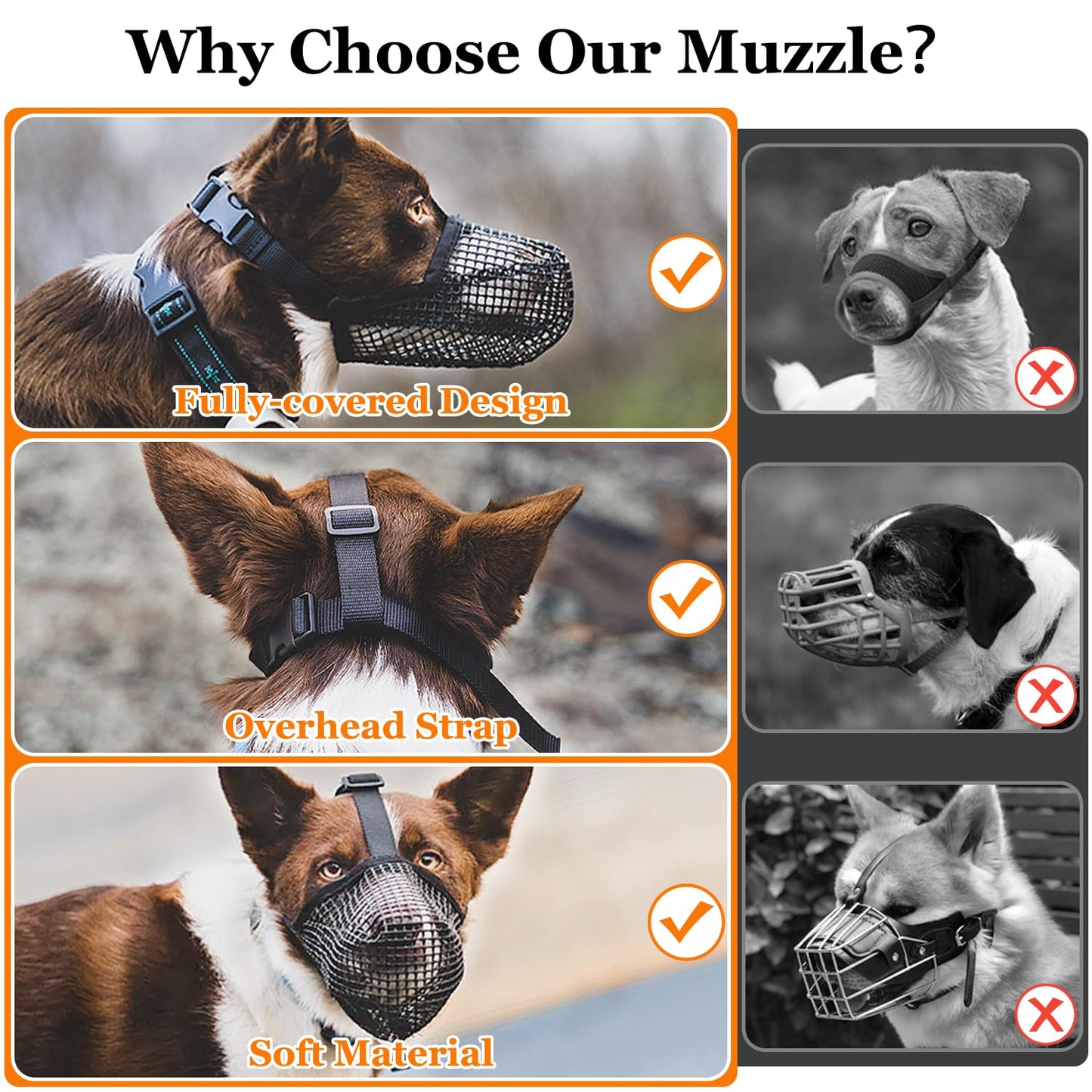 Soft Mesh Dog Muzzle for Small Medium Large Dogs – Breathable Adjustable Anti-Bite Chewing Guard with Overhead Strap – Fits Labrador, German Shepherd, Golden Retriever – 5 Sizes (Black,M)