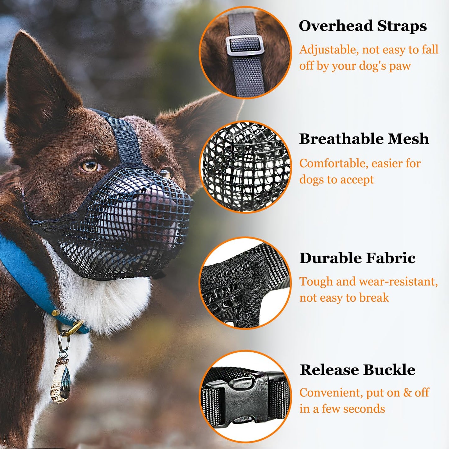 Soft Mesh Dog Muzzle for Small Medium Large Dogs – Breathable Adjustable Anti-Bite Chewing Guard with Overhead Strap – Fits Labrador, German Shepherd, Golden Retriever – 5 Sizes (Grey,M)