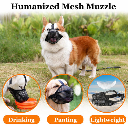 Soft Mesh Dog Muzzle for Small Medium Large Dogs – Breathable Adjustable Anti-Bite Chewing Guard with Overhead Strap – Fits Labrador, German Shepherd, Golden Retriever – 5 Sizes (Grey,M)