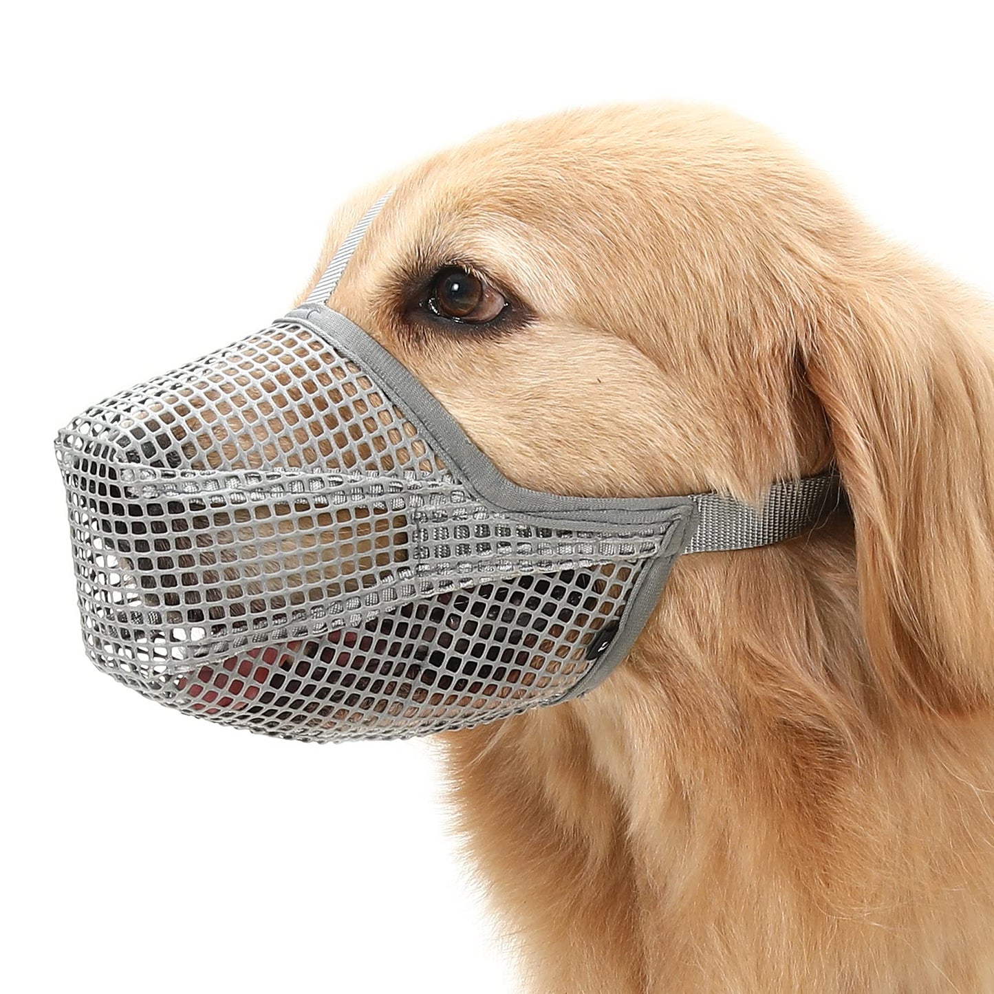 Soft Mesh Dog Muzzle for Small Medium Large Dogs – Breathable Adjustable Anti-Bite Chewing Guard with Overhead Strap – Fits Labrador, German Shepherd, Golden Retriever – 5 Sizes (Grey,S)