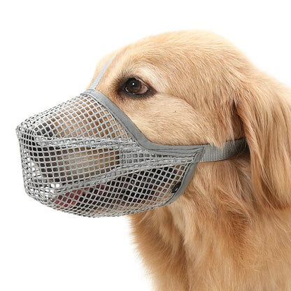 Soft Mesh Dog Muzzle for Small Medium Large Dogs – Breathable Adjustable Anti-Bite Chewing Guard with Overhead Strap – Fits Labrador, German Shepherd, Golden Retriever – 5 Sizes (Grey,S)