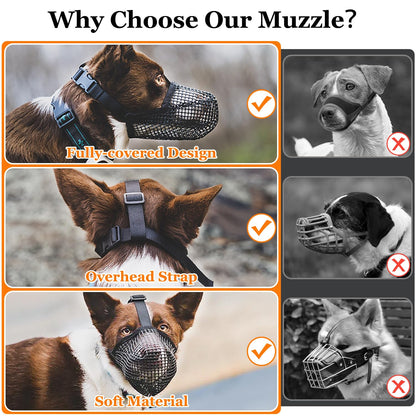 Soft Mesh Dog Muzzle for Small Medium Large Dogs – Breathable Adjustable Anti-Bite Chewing Guard with Overhead Strap – Fits Labrador, German Shepherd, Golden Retriever – 5 Sizes (Grey,S)