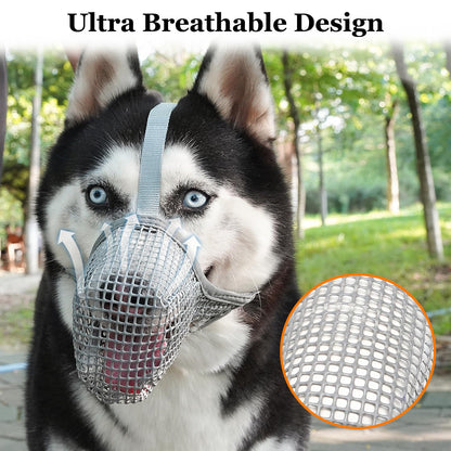 Soft Mesh Dog Muzzle for Small Medium Large Dogs – Breathable Adjustable Anti-Bite Chewing Guard with Overhead Strap – Fits Labrador, German Shepherd, Golden Retriever – 5 Sizes (Grey,S)
