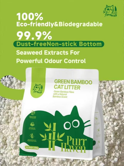 Purr Haven Green Bamboo Cat Litter | 1 Carton | 6 Packs Per Carton | 2.5kg Per Pack