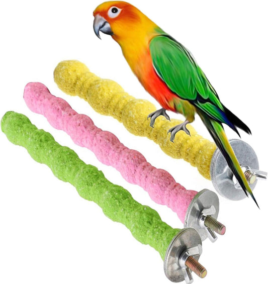 Bird Perch Parrot Stand Cage Accessories Natural Wooden Stick Paw Grinding Rough-surfaced Chew Toy for Cockatiels,Cockatoo,Lorikeet,Conure,Parakeet 3 Pack (Random Color,7.9inch)