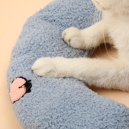 Pet Cushion - Soft Plush Pet Cushion - Cute Patterned Pet Mat - Comfortable Neck Support - Suitable for Cats and Dogs - White