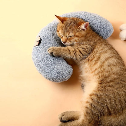 Pet Cushion - Soft Plush Pet Cushion - Cute Patterned Pet Mat - Comfortable Neck Support - Suitable for Cats and Dogs - White