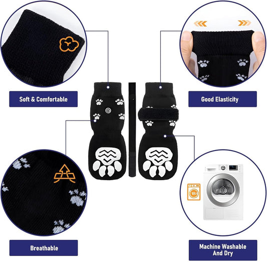 Dog Shoes - Dog Shoe Paw Pads - Non-slip Dog Socks 4-Piece Set - Dog Socks with Adjustable Shoulder Straps - Cotton Dog Socks Suitable for Small and Large Dogs - Waterproof - Non-slip - Dog Shoes (L)