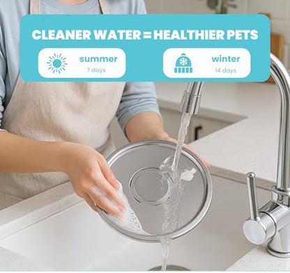 Cat Drinking Fountain - Quiet Drinking Fountain for Cats - 3.2L Stainless Steel Water Fountain with Filter - Cat Water Fountain - Cat Drinking Bowl - Includes 4 Cat Fountain Filters - for Cats and Dogs