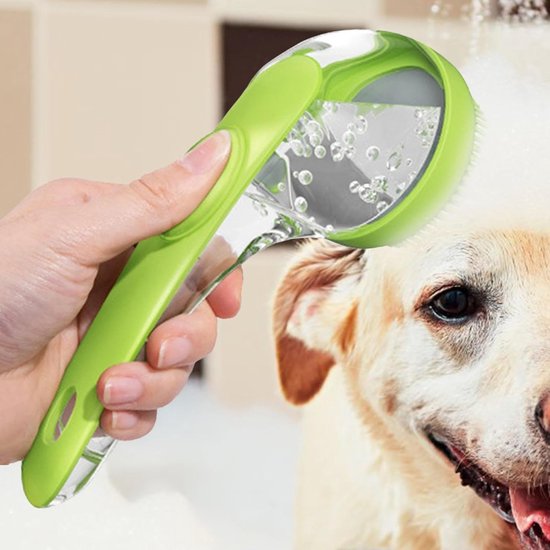 Dog Wash Brush with Soap Dispenser - Long Handle & Soft Massage Head - For Efficient Coat Care