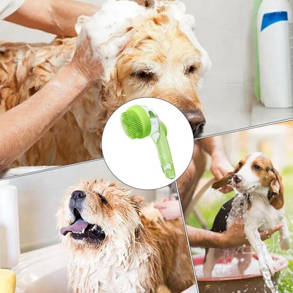 Dog Wash Brush with Soap Dispenser - Long Handle & Soft Massage Head - For Efficient Coat Care