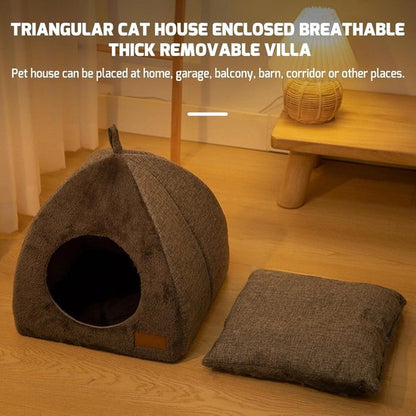 Tents Pet Bed - With Removable & Washable Cushion - Warm & Soft Fleece Fabric - For Cats & Small Dogs