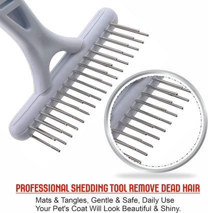 Undercoat Comb Dog Brush Dematting Self-Cleaning Lick Brush Puppy Brush Double Row Teeth Metal Comb for Removal Removes Loose Hair