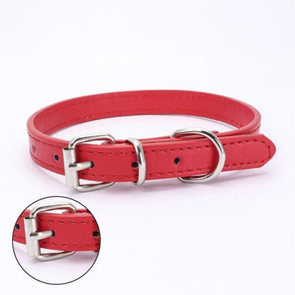 Dog Collar Pet Puppy Adjustable Neck Strap Pu Leather S - Blue