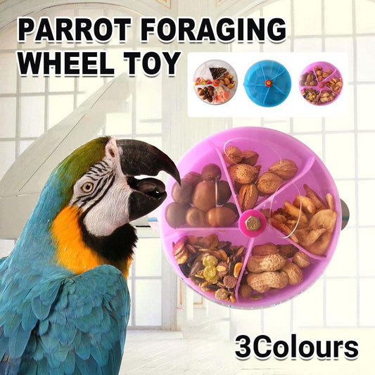 Parrot Foraging Toy Bird Chew Wheel Food Dispenser Divider Box Cage Accessory - Blue