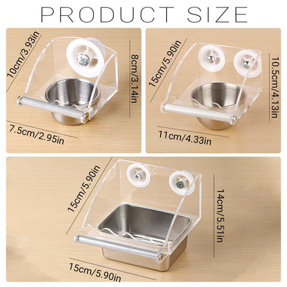 Parrot Stainless Steel Food Bowl Bird Feeder Cage Hanging Dish for Pet Birds - M