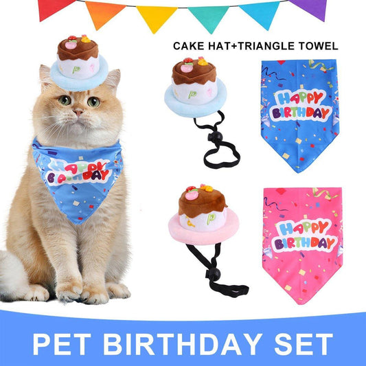 Pet Birthday Cake Hat and Triangle Towel combination Fun Party Dress Up for Pets - Pink