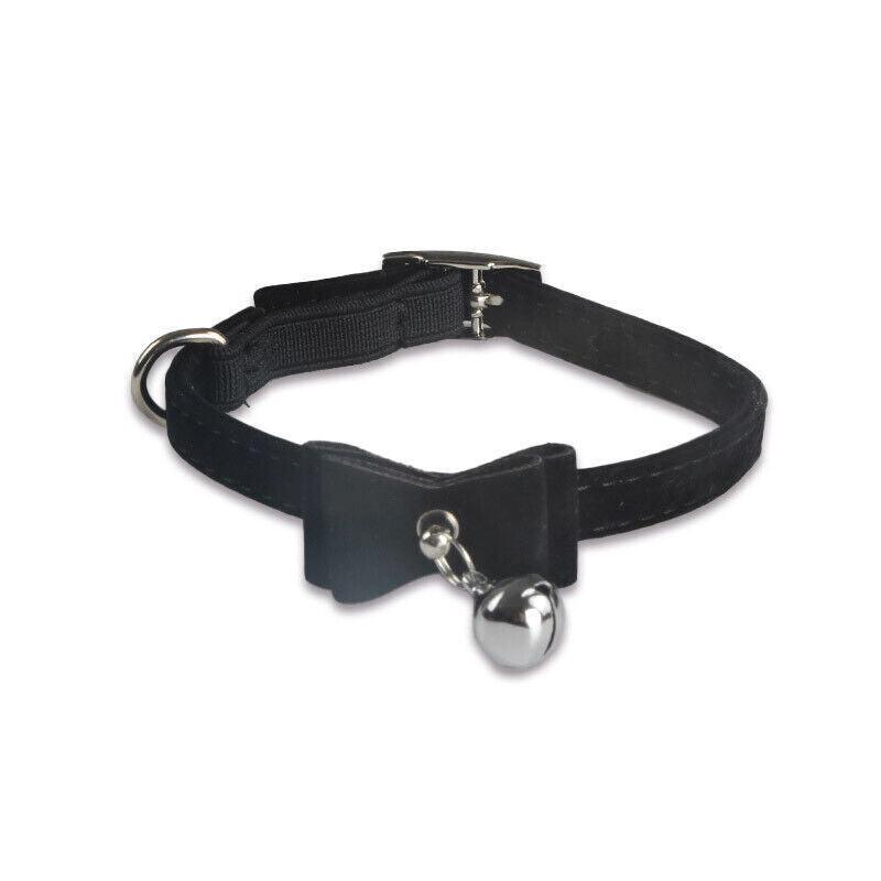1× Adjustable Suede Cat Collar with Bow Bell Pink Blue Black Red - Brown