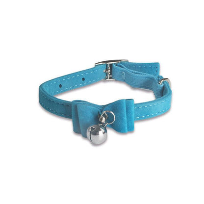 1× Adjustable Suede Cat Collar with Bow Bell Pink Blue Black Red - Brown