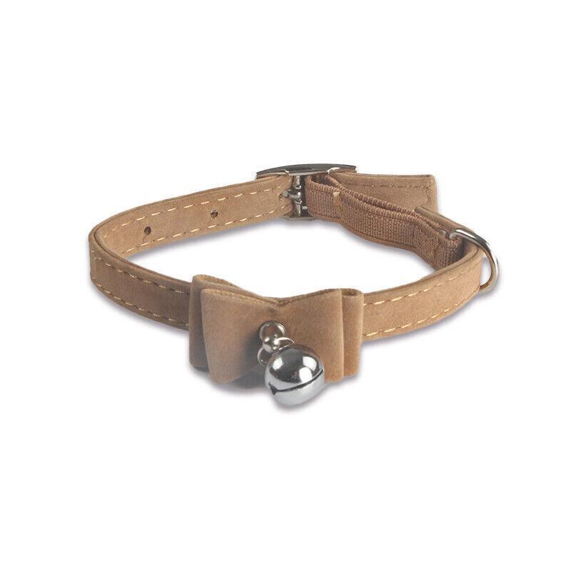 1× Adjustable Suede Cat Collar with Bow Bell Pink Blue Black Red - Purple