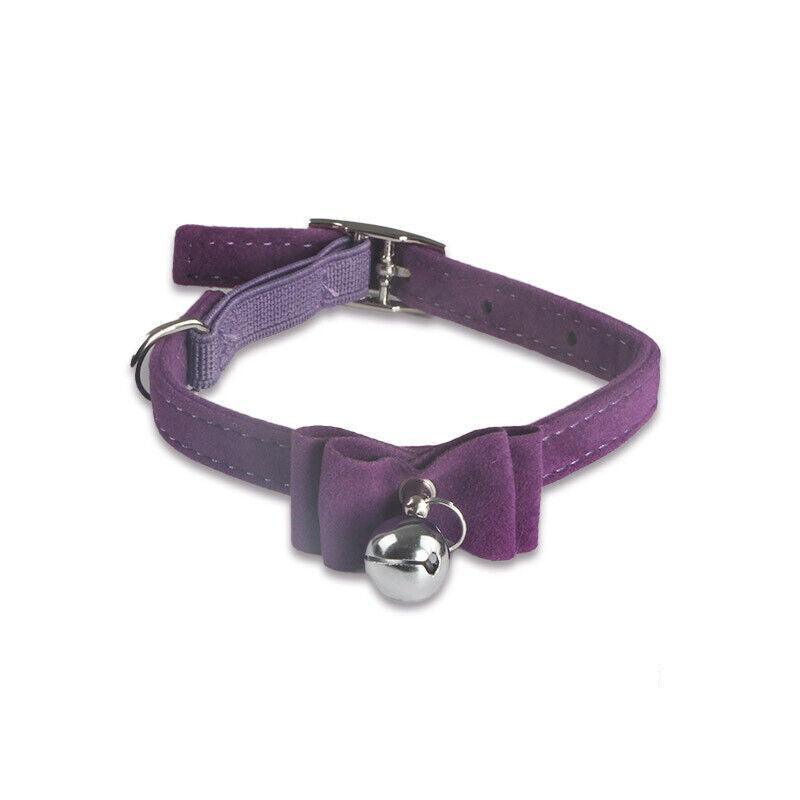 1× Adjustable Suede Cat Collar with Bow Bell Pink Blue Black Red - Red