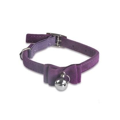 1× Adjustable Suede Cat Collar with Bow Bell Pink Blue Black Red - Red