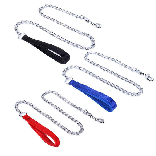 120Cm Pet Dog Puppy Padded Handle Metal Chain Dog Leash - Blue