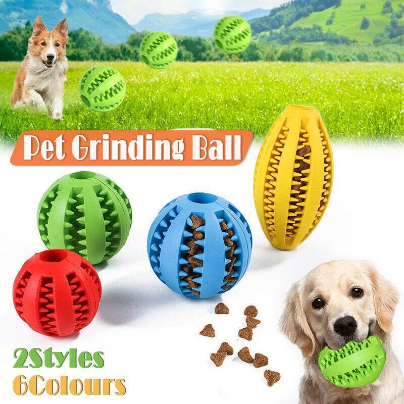 Dog Chew Toy Rubber Ball Treat Dispenser Dental Cleaning Training Play Ball - Light Blue Spherical (Small)