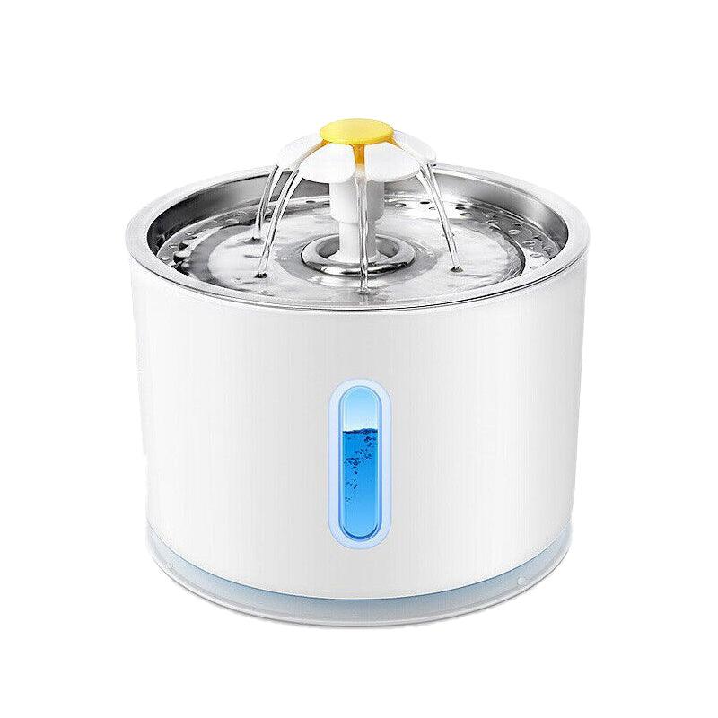 White pet water fountain with a blue indicator on a white background