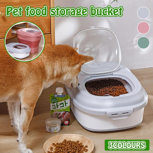 Large Capacity Pet Food Storage Box Foldable Design with Seal Lid - Grey