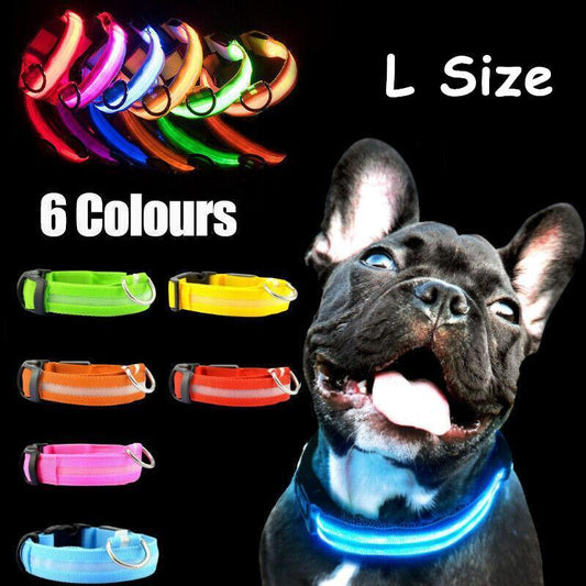 L Size USB Rechargeable LED Dog Collar Nylon Glow Flashing Light Up Neck Strap - Pink